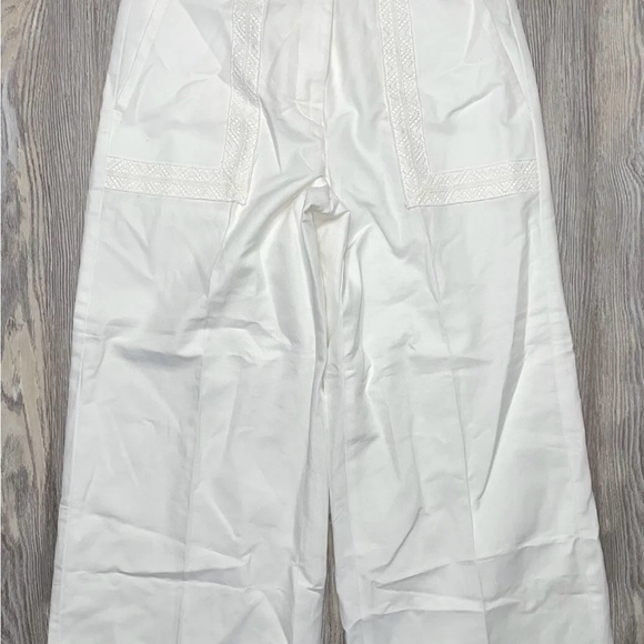 NEW Ann Taylor The Marina Embroidered White High Rise Wide Leg Crop Pants 2 - Picture 6 of 8